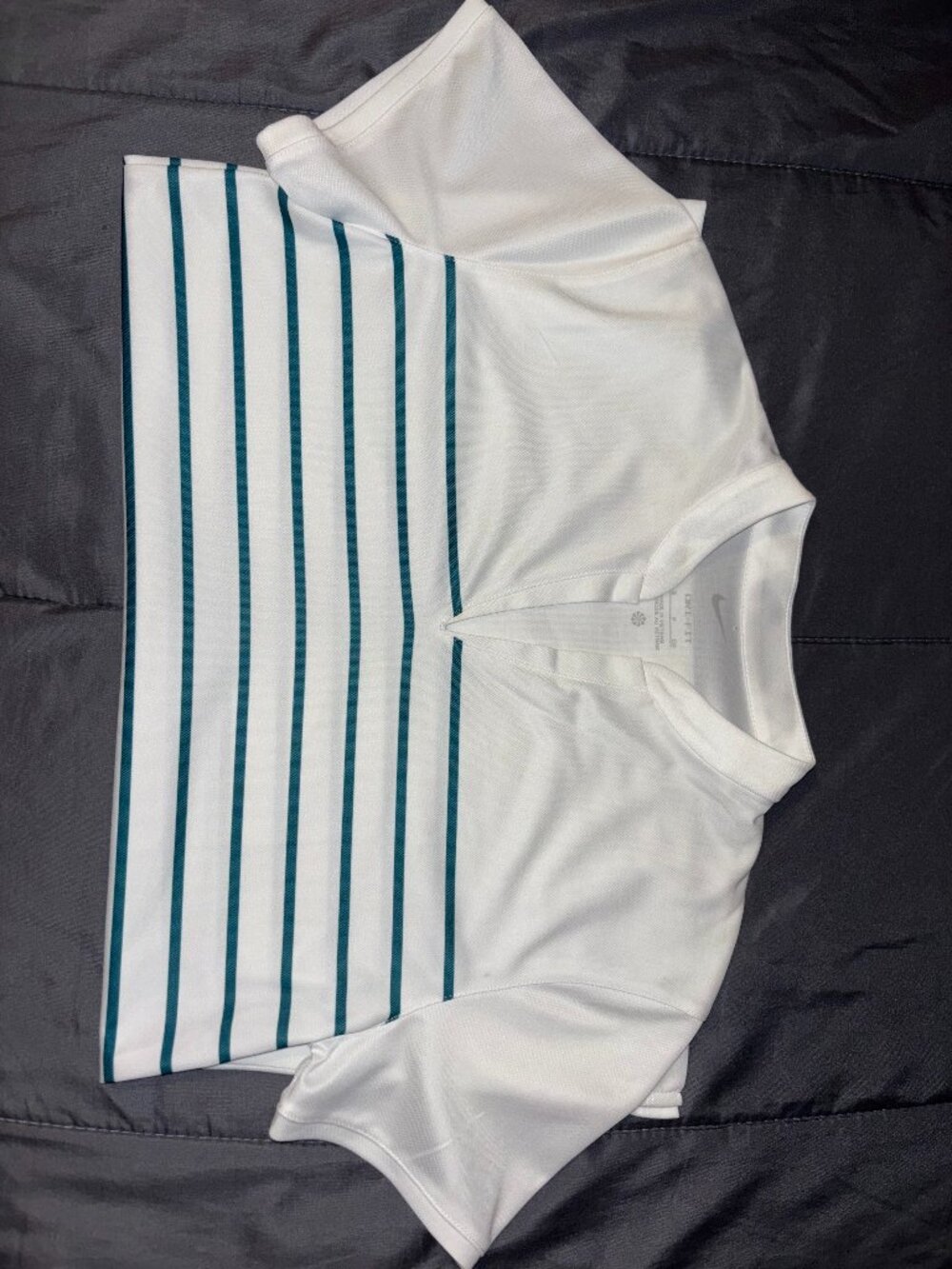 Nike Dri-FIT Women’s Golf Polo Small White Teal Striped Short Sleeve Shirt
